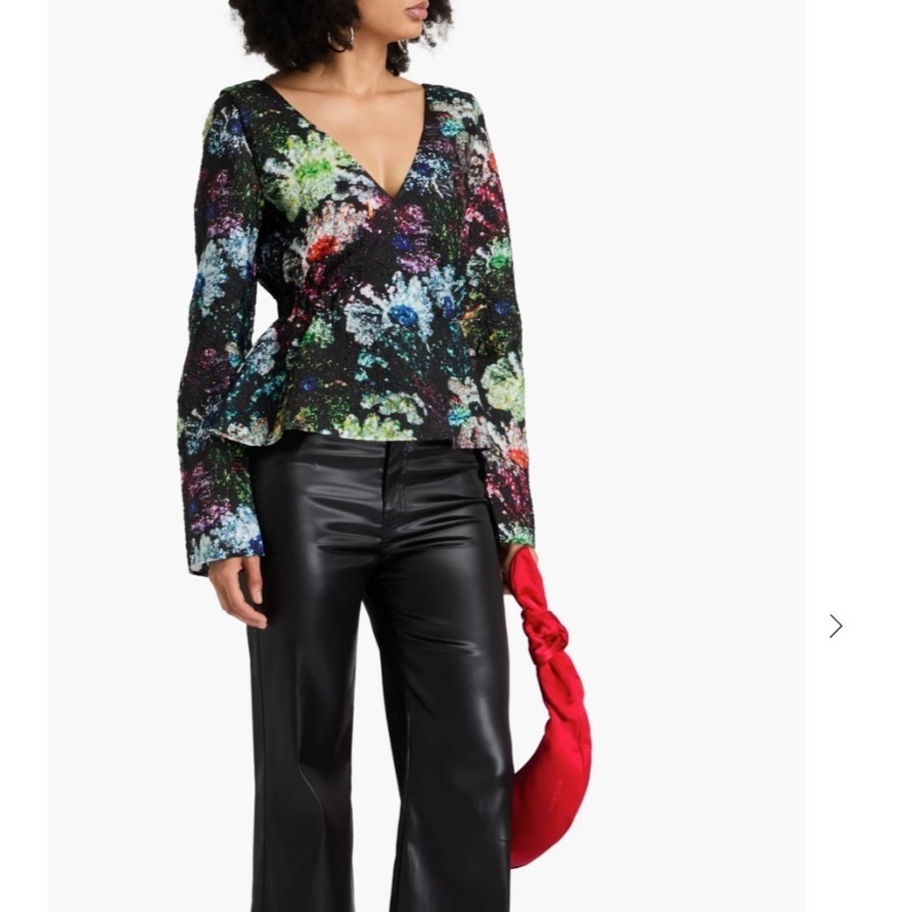 NWOT Stine Goya Nathalie Top Peplum Top V-Neck Long Sleeve Elastic waistline S